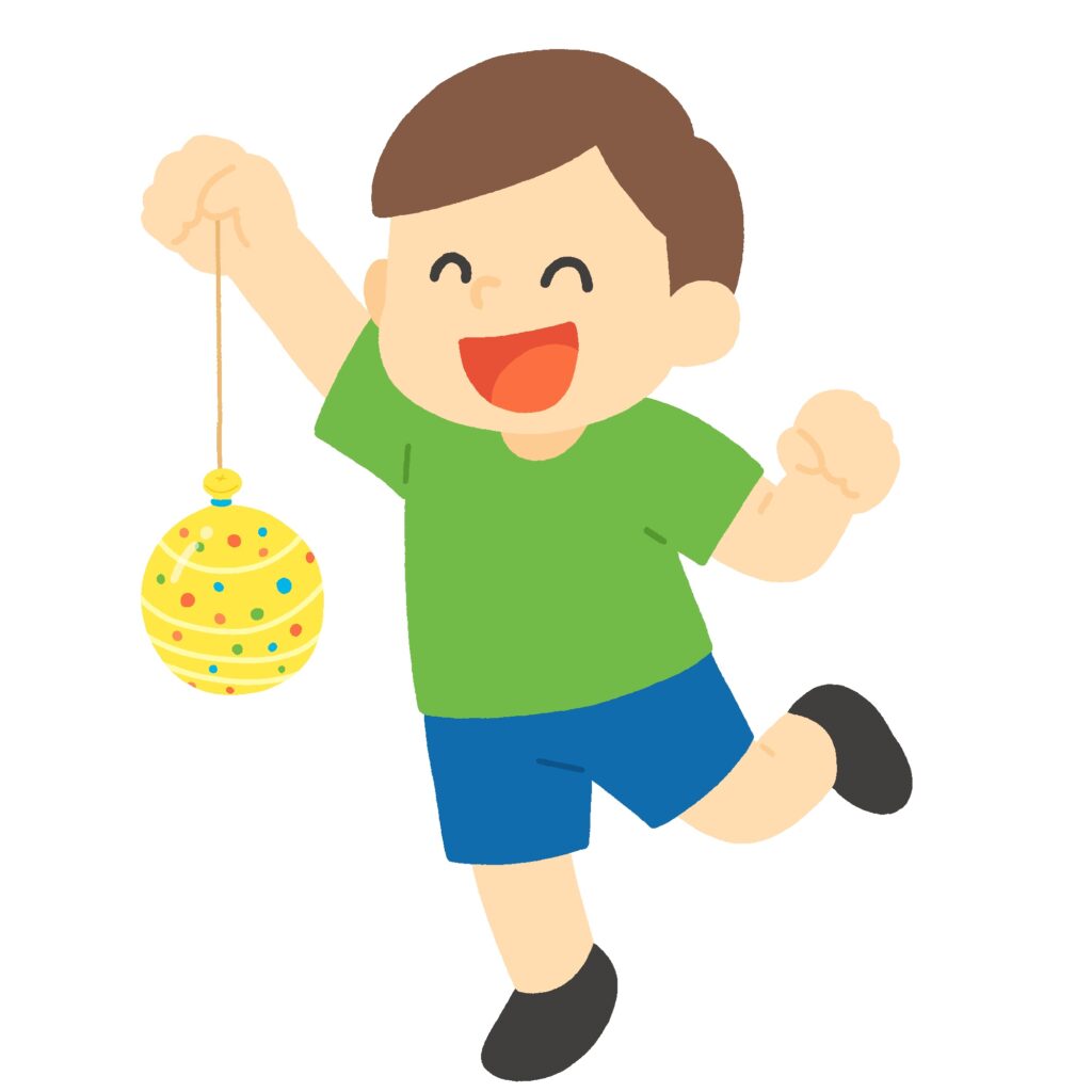 水ヨーヨーで遊ぶ子どもの無料イラスト素材