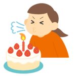 ケーキのろうそく（ロウソク・蝋燭）を吹き消す女の子の無料イラスト素材