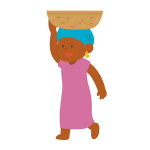 「頭上運搬（籠を頭に乗せて運ぶ人）の無料イラスト素材