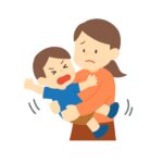 嫌がる子どもを抱っこするお母さんの無料イラスト素材