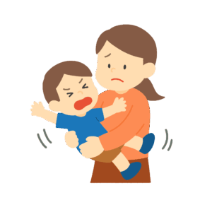 嫌がる子どもを抱っこするお母さんの無料イラスト素材