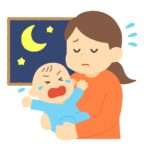 夜泣きの赤ちゃんをあやす母親の無料イラスト素材