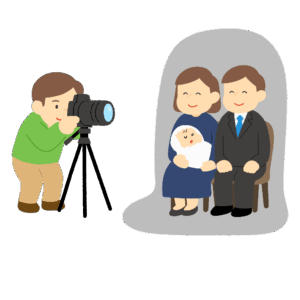 記念写真を撮るカメラマンの無料イラスト素材