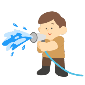 ホースで水やりをする人の無料イラスト素材