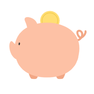 豚の貯金箱にお金を入れる無料イラスト素材