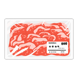 牛こま肉（パック入り）の無料イラスト素材