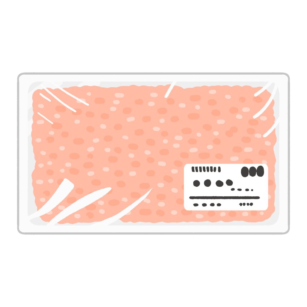 パックに入った鶏ひき肉（鶏ミンチ）の無料イラスト素材