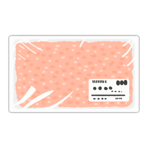 パックに入った鶏ひき肉（鶏ミンチ）の無料イラスト素材