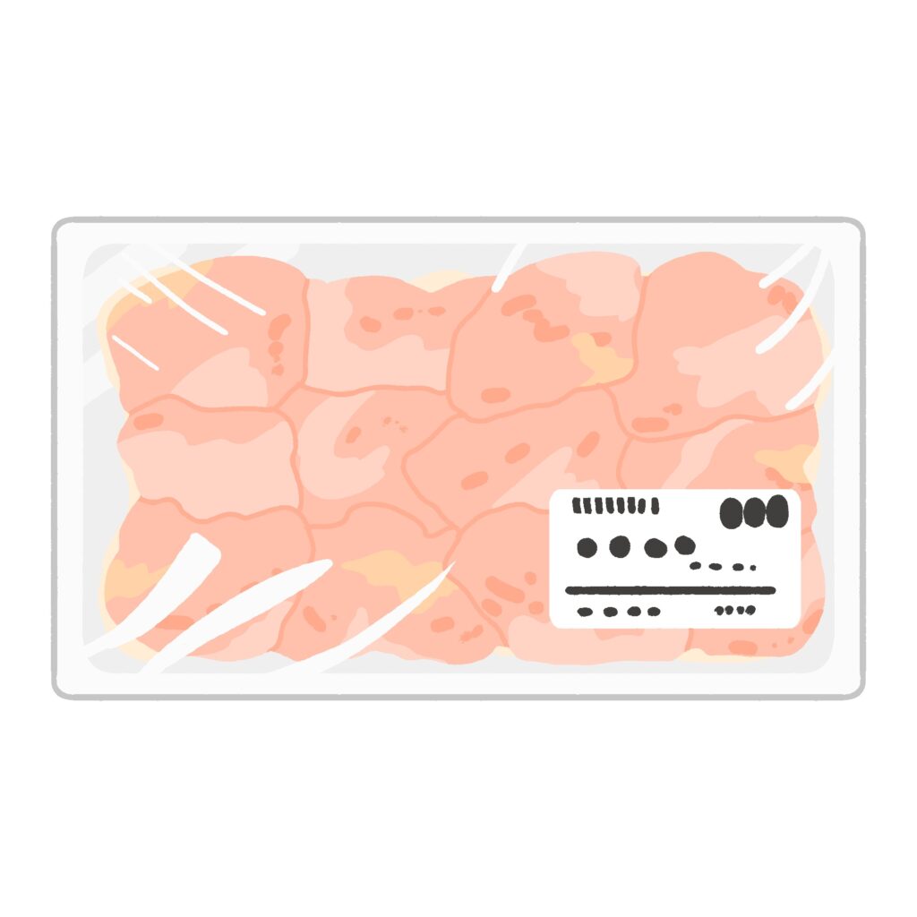 唐揚げ用鶏肉（トレー入り）の無料イラスト素材