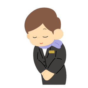 客室添乗員（キャビンアテンダント・CA）がお辞儀をするイラスト無料素材