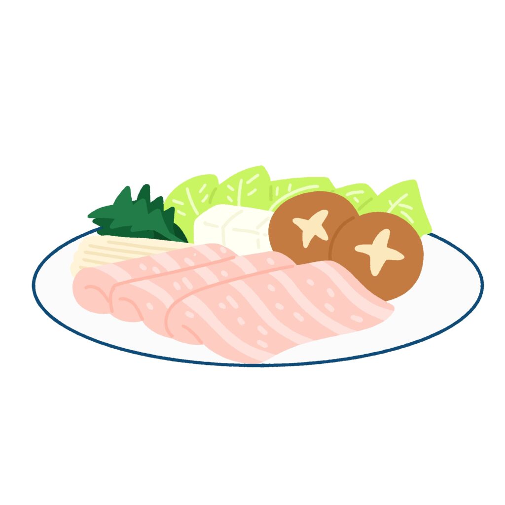 豚しゃぶしゃぶの具材盛り合わせの無料イラスト素材