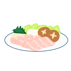豚しゃぶしゃぶの具材盛り合わせの無料イラスト素材