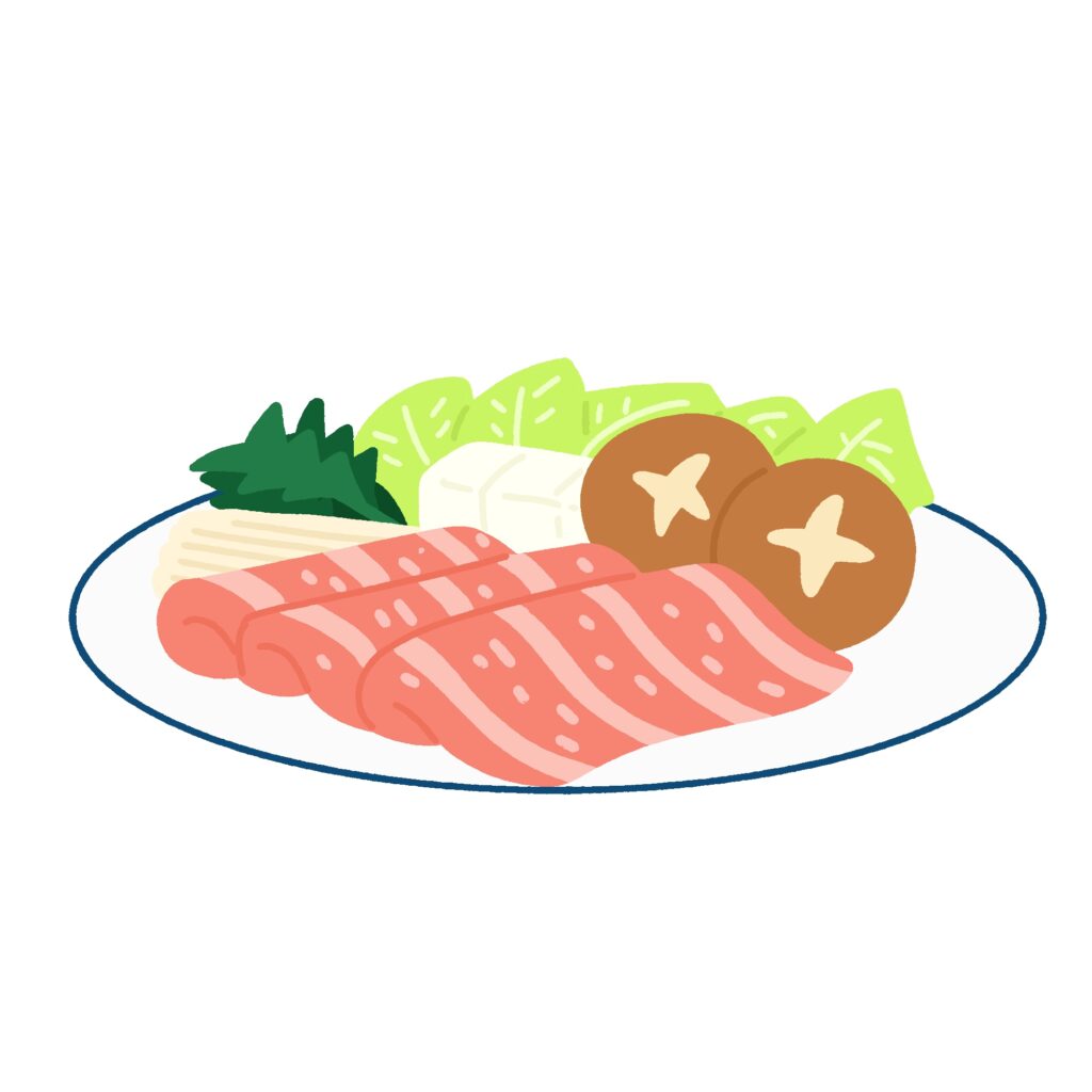 牛しゃぶしゃぶ鍋の具材の無料イラスト素材