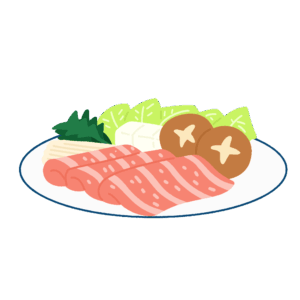 牛しゃぶしゃぶ鍋の具材の無料イラスト素材