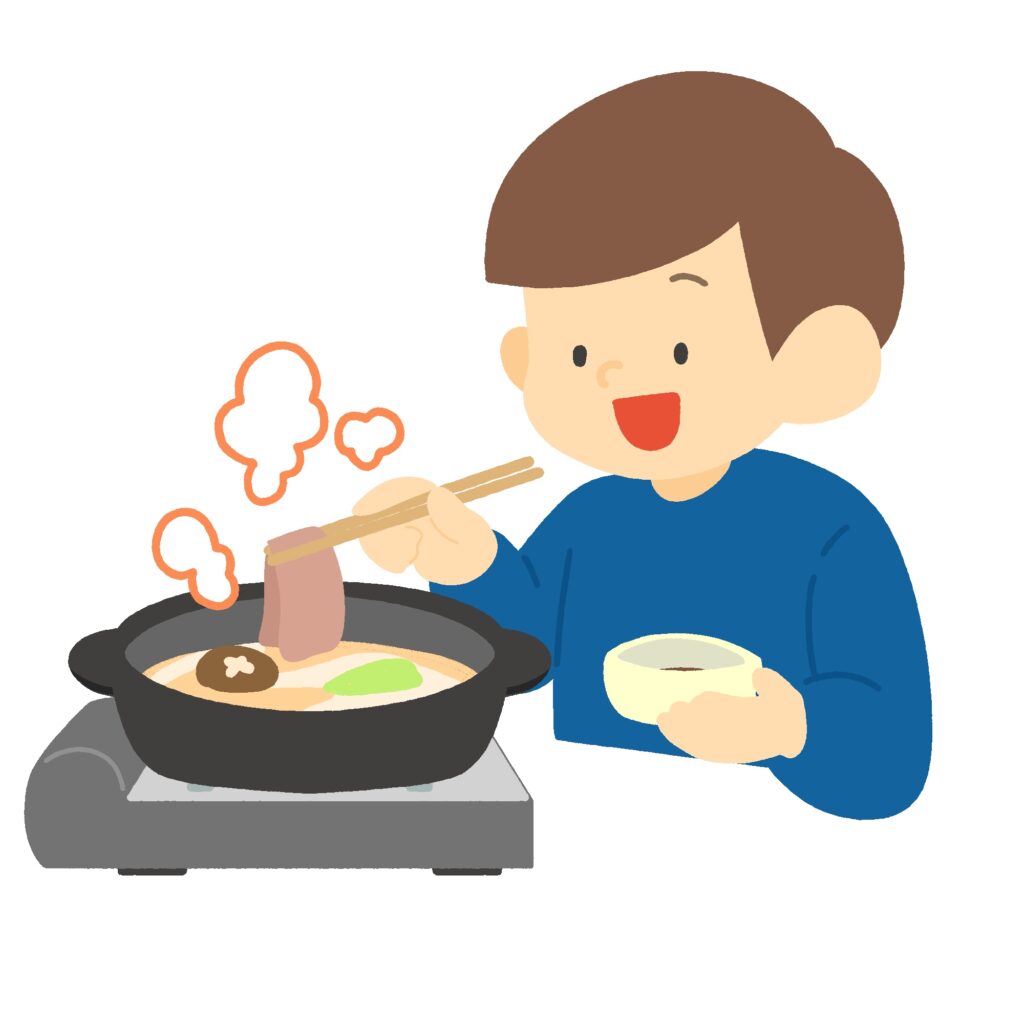 しゃぶしゃぶを食べる人の無料イラスト素材