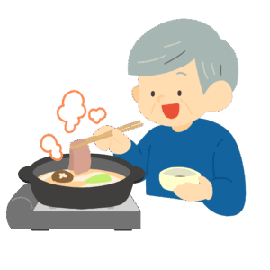 しゃぶしゃぶ鍋を食べるおじいさんの無料イラスト素材