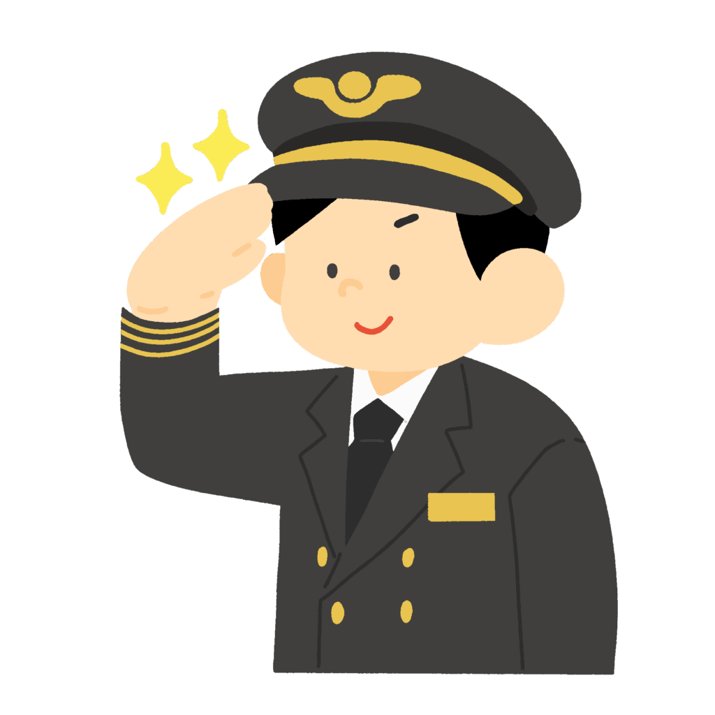 敬礼をする飛行機のパイロットの無料イラスト素材