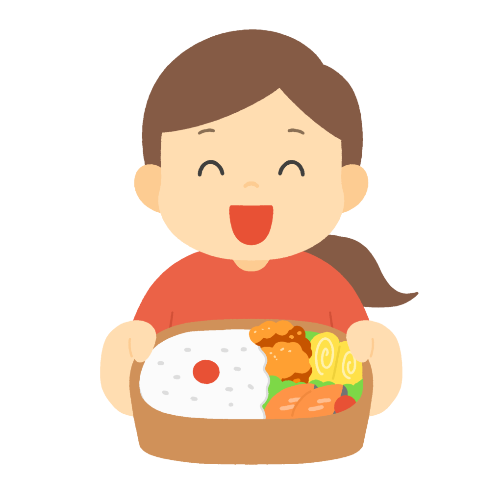 手作り弁当を見せる女性の無料イラスト素材
