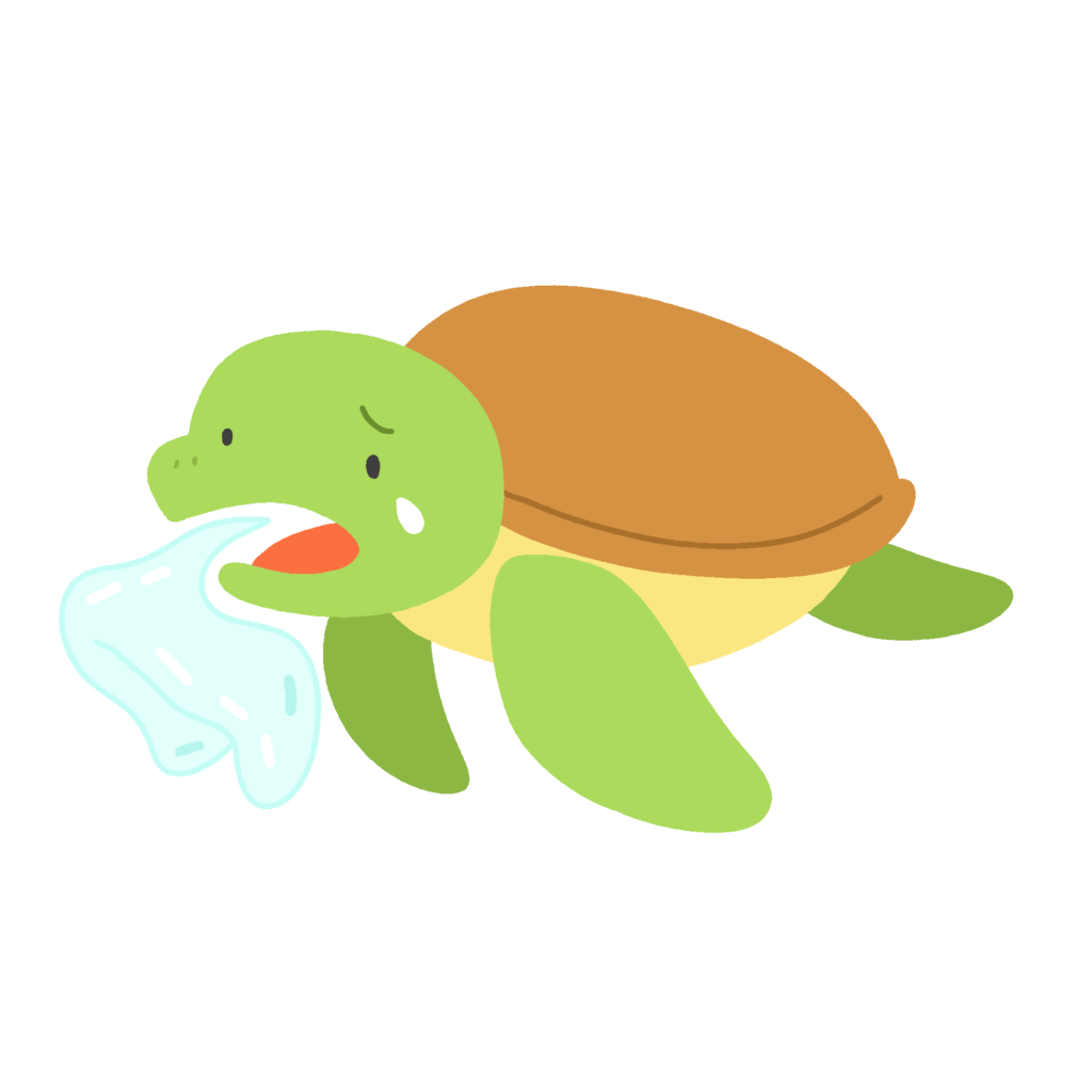 ビニール袋とウミガメ（海洋汚染・環境問題）の無料イラスト素材