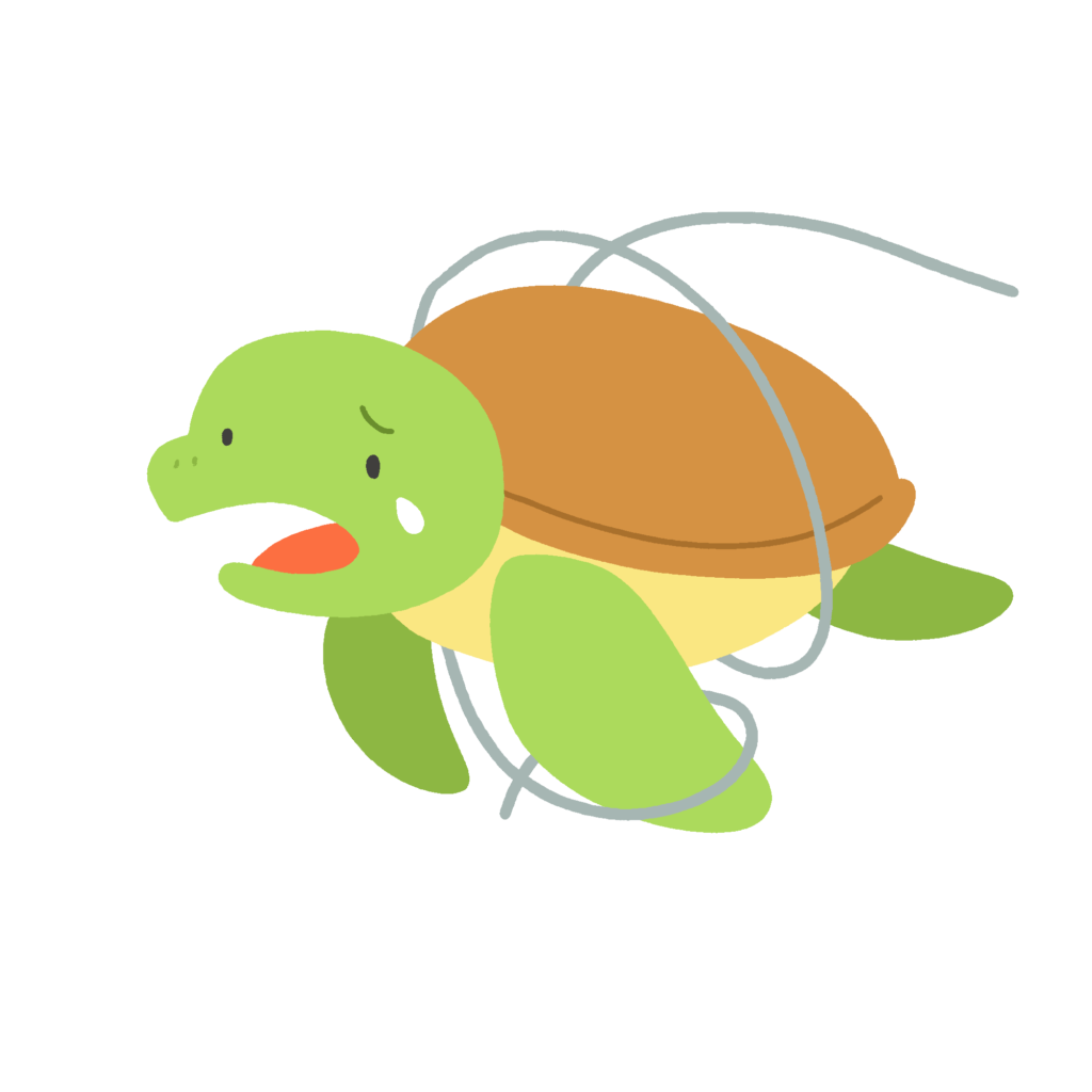 釣り糸が絡まったウミガメ（海洋汚染）の無料イラスト素材
