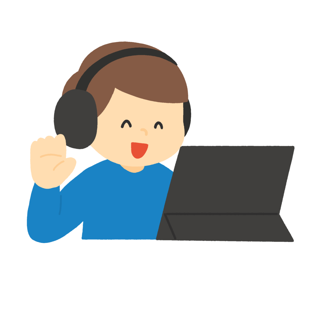 タブレットでビデオ通話する男の子の無料イラスト素材