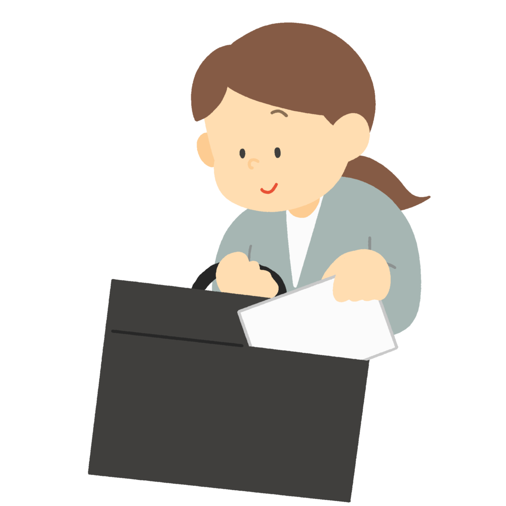 ビジネスバッグから書類を出す女性の無料イラスト素材