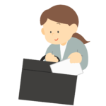 ビジネスバッグから書類を出す女性の無料イラスト素材