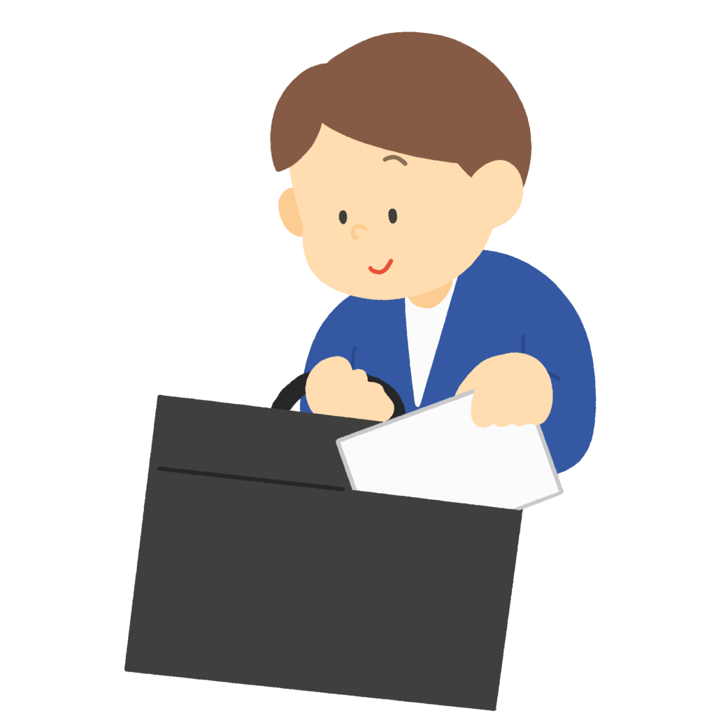 ジネス鞄から書類を出す男性の無料イラスト素材