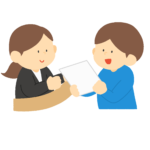 窓口で手続きする人の無料イラスト素材