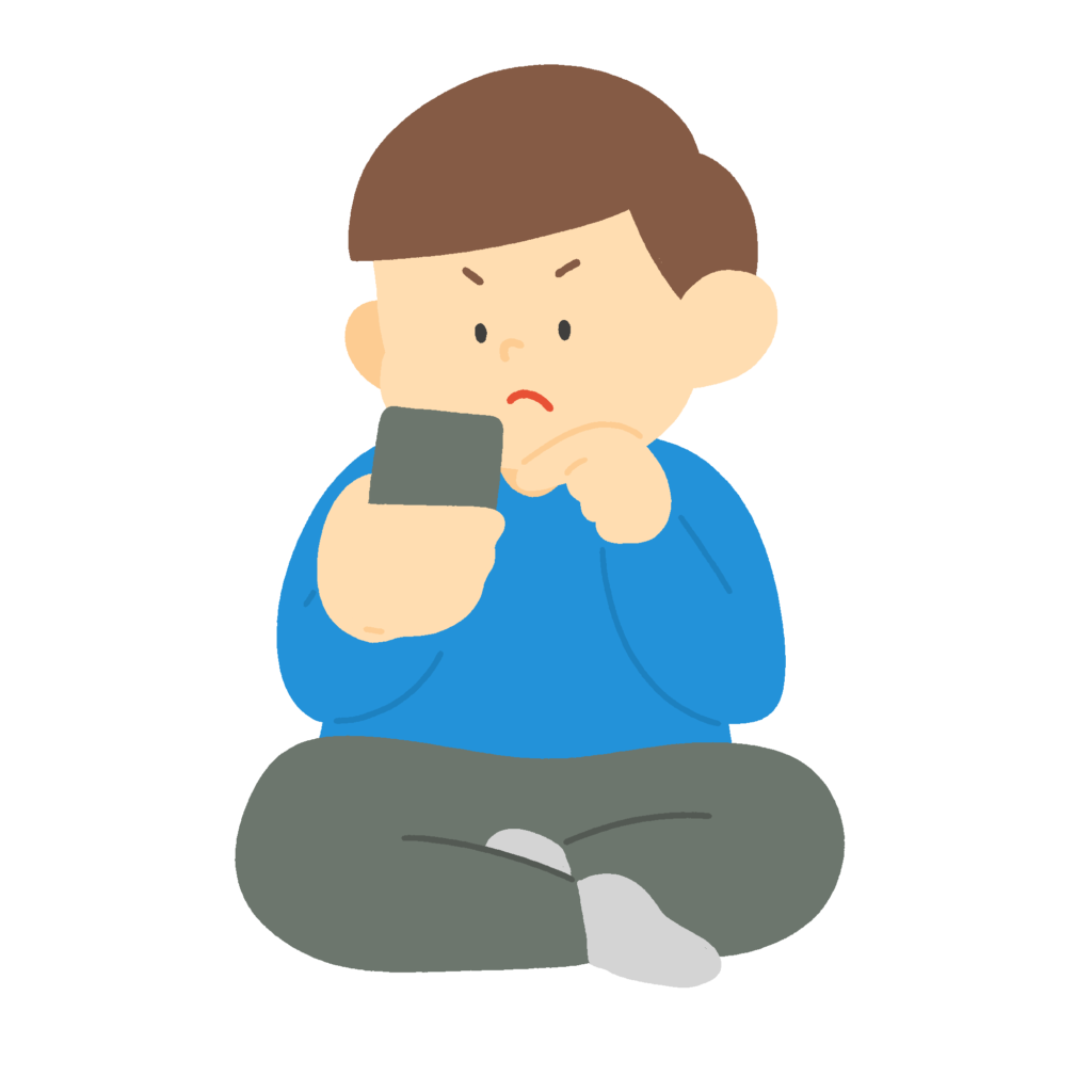 真剣な顔でスマホを操作する人の無料イラスト素材