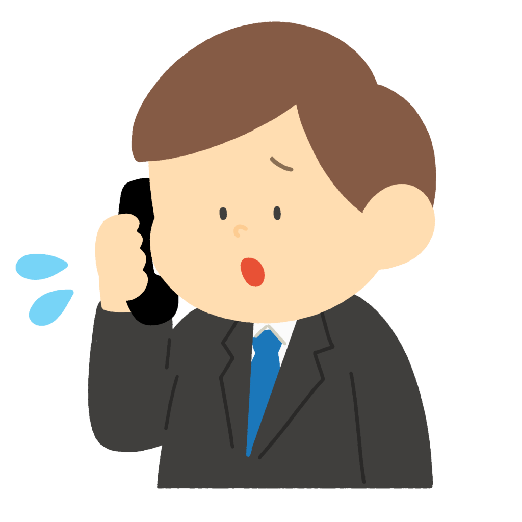 困った顔で電話している働く男性の無料イラスト素材