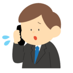 困った顔で電話している働く男性の無料イラスト素材