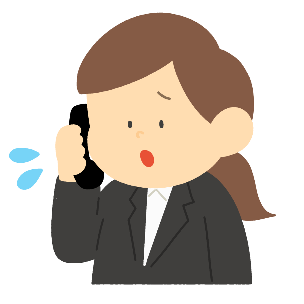 困った顔で電話している働く女性の無料イラスト素材