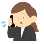 困った顔で電話している働く女性の無料イラスト素材