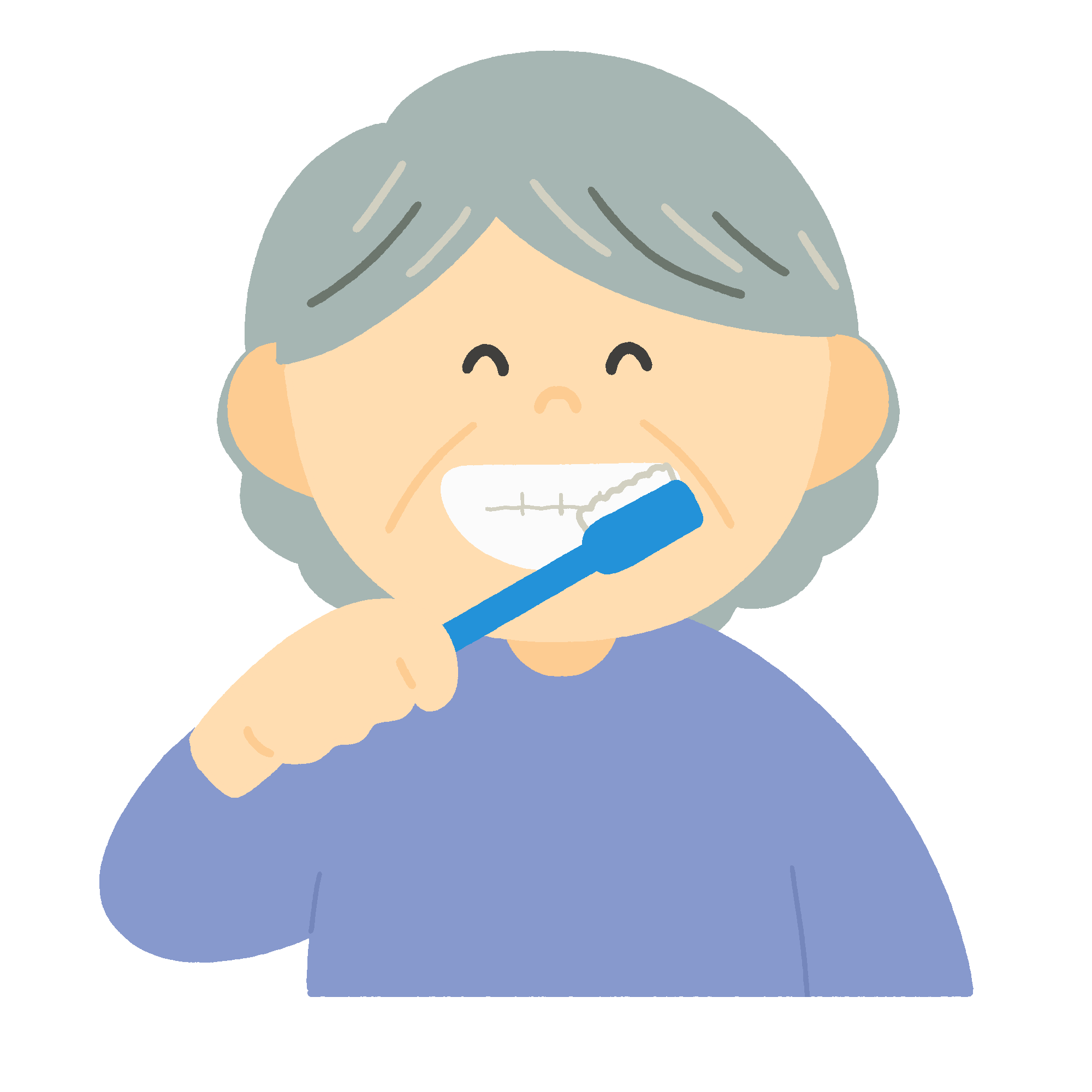 歯磨きをするおばあさんの無料イラスト素材