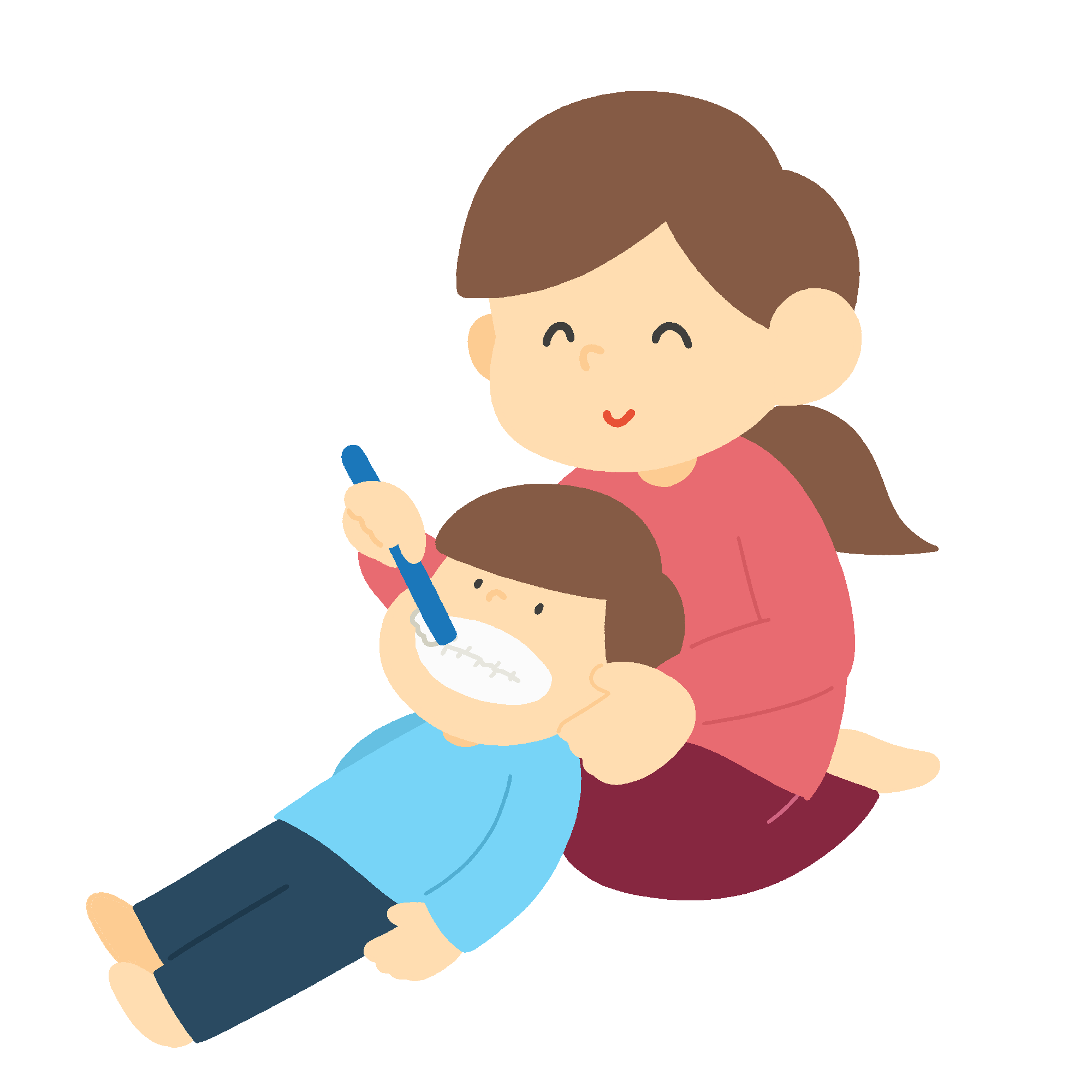 仕上げ磨きをするお母さん（ママ）の無料イラスト素材