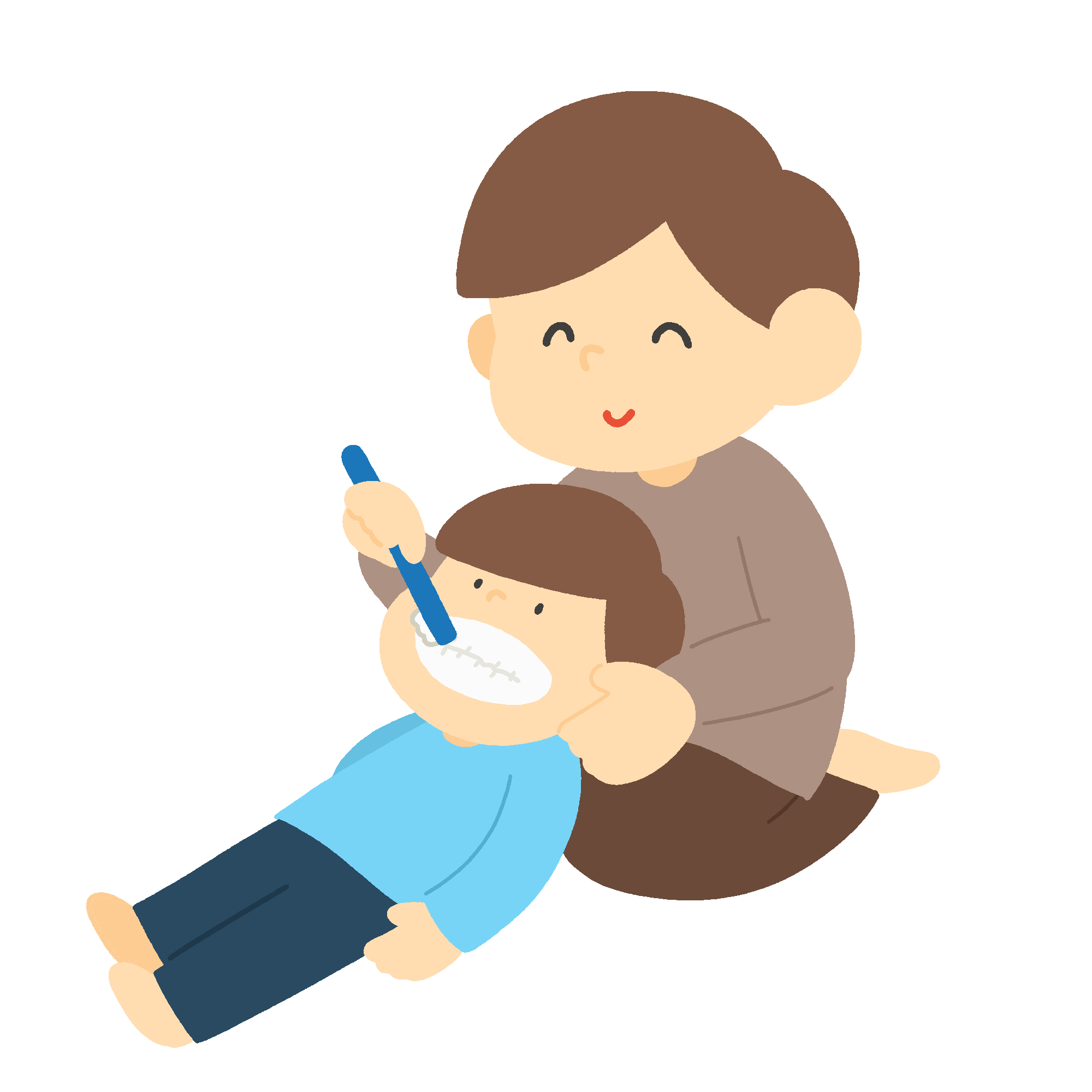 仕上げ磨きをするパパ（お父さん）の無料イラスト素材