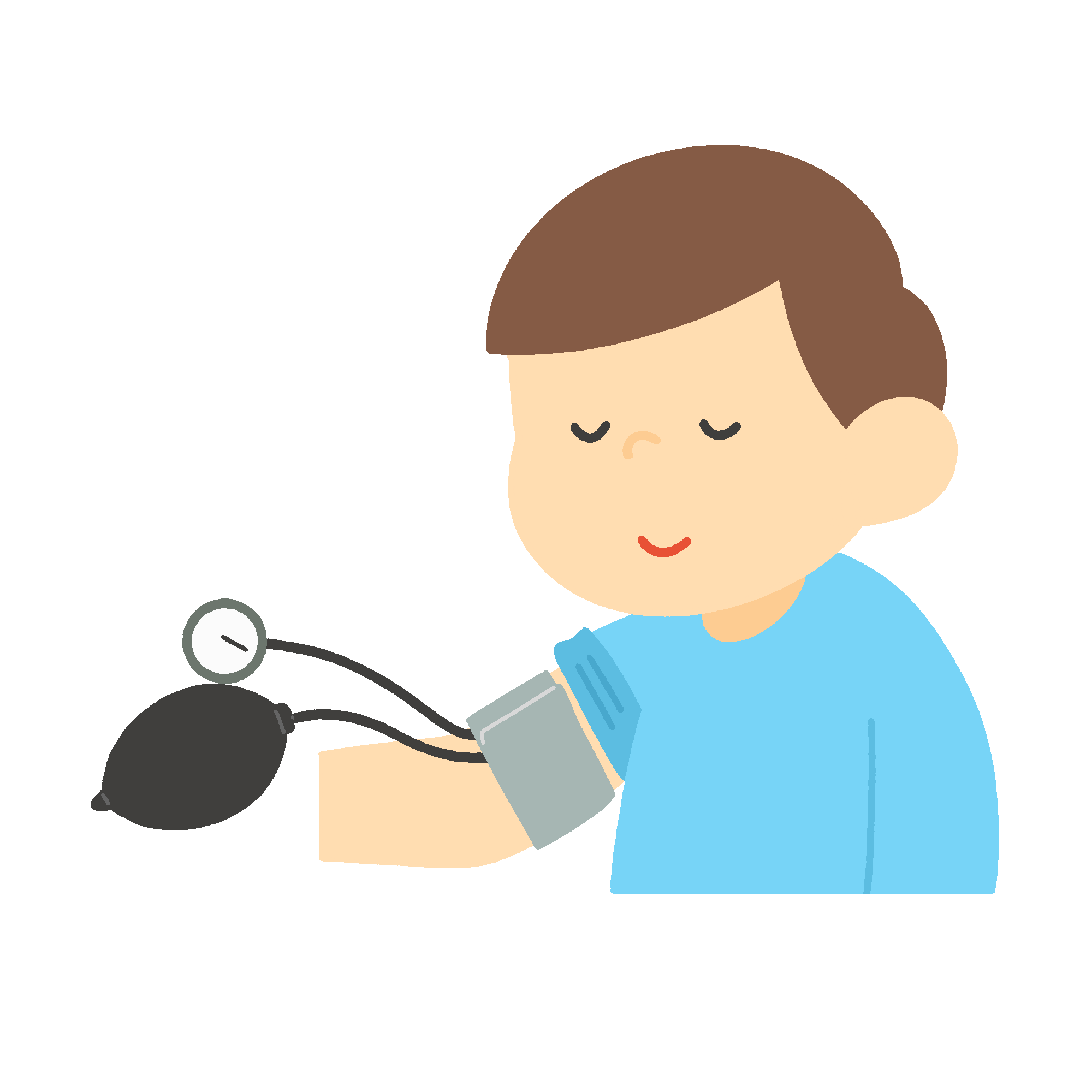 手動血圧計で血圧を測る男性の無料イラスト素材