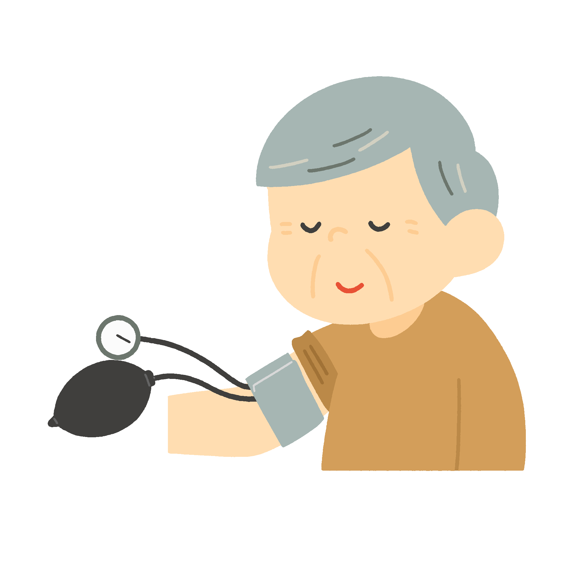 手動血圧計で血圧を測るおじいさんの無料イラスト素材