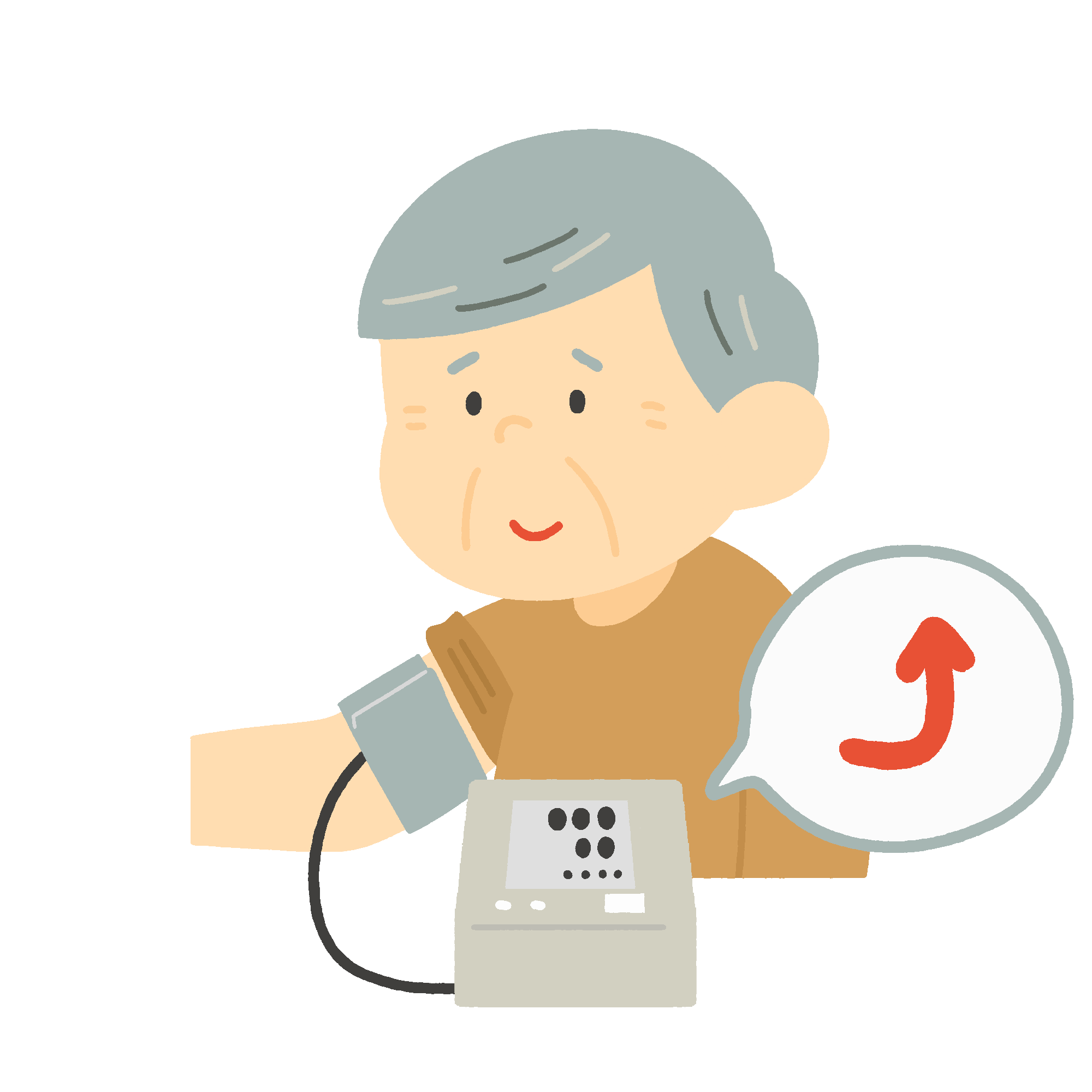 低血圧のおじいさん（血圧計）の無料イラスト素材