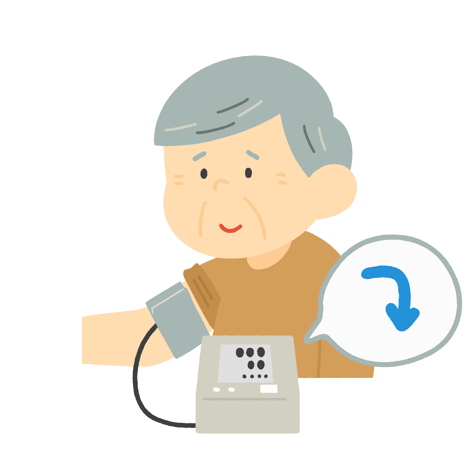 低血圧のおじいさん（血圧計）の無料イラスト素材