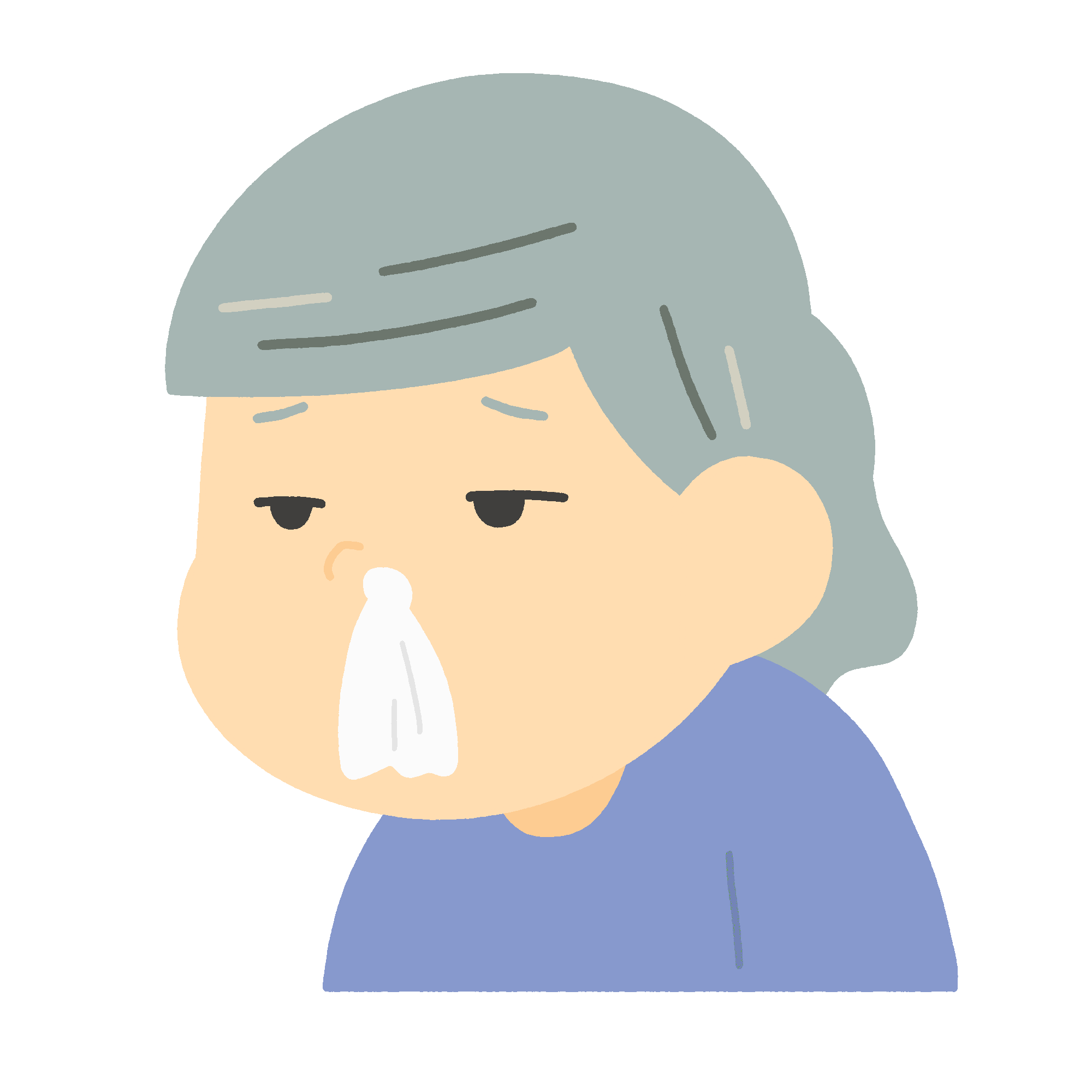 鼻水が止まらないおばあさんの無料イラスト素材