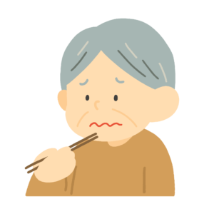 顔をしかめながら食べるおじいさんの無料イラスト素材