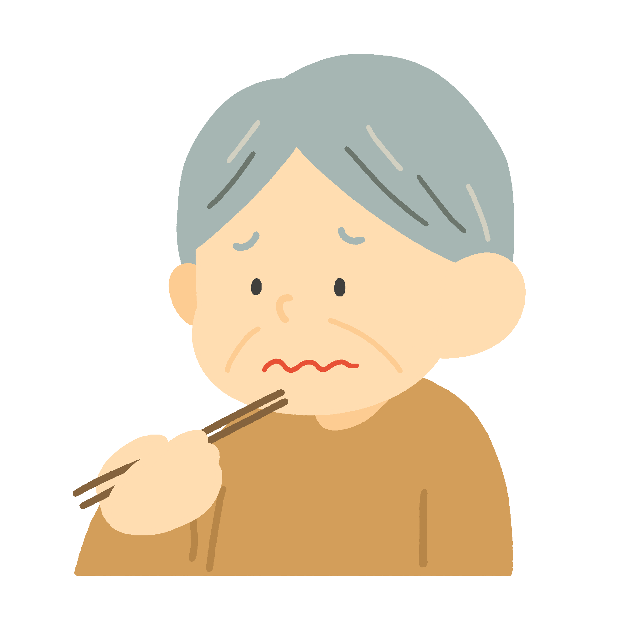 顔をしかめながら食べるおじいさんの無料イラスト素材