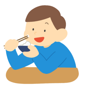 肘をついて食べる男の子の無料イラスト素材