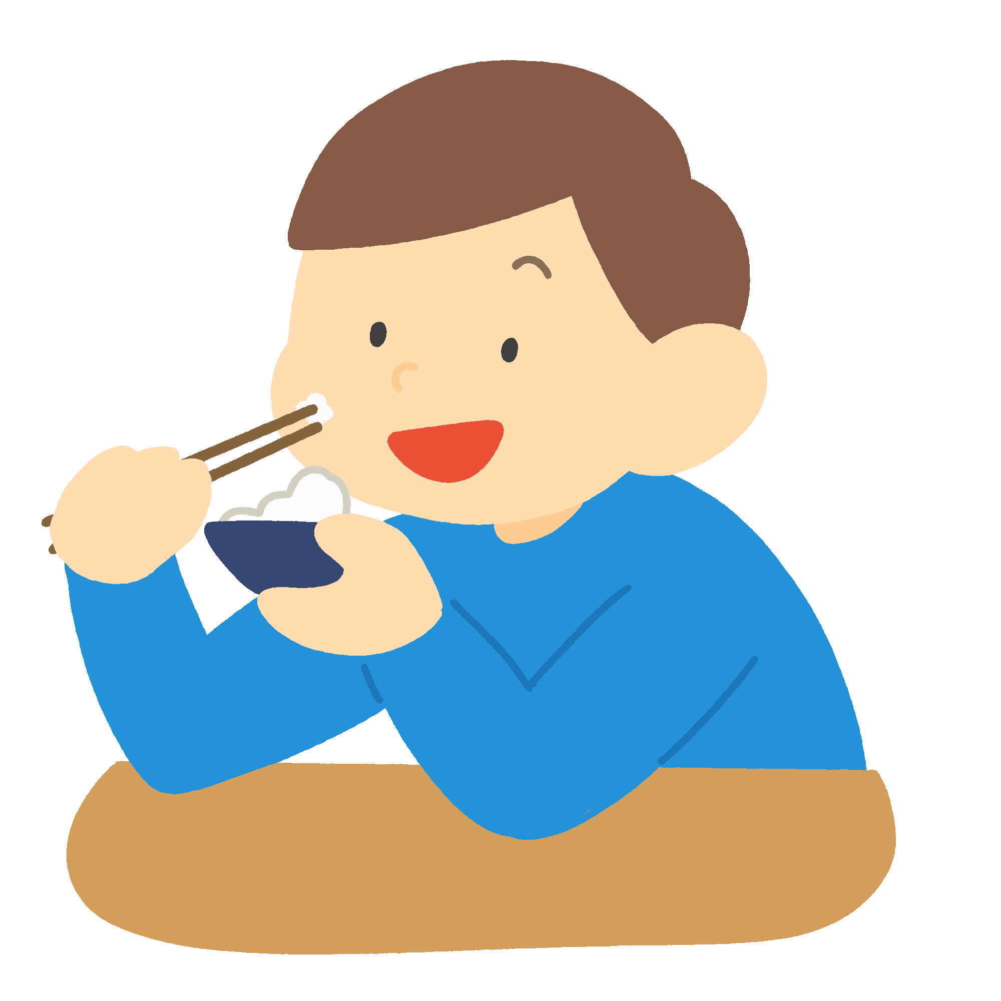 肘をついて食べる男の子の無料イラスト素材