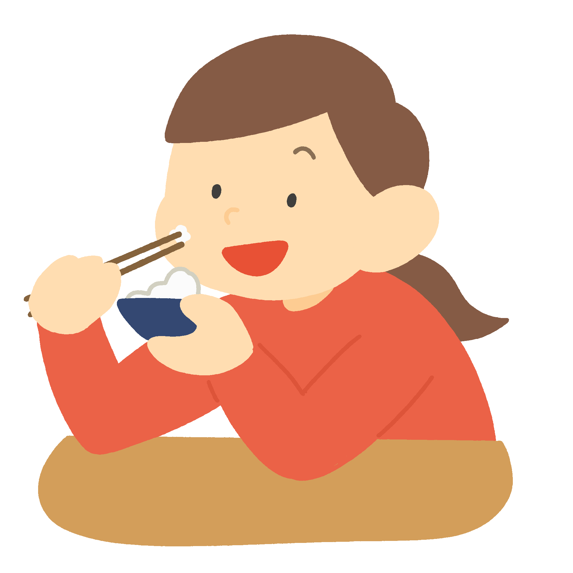 肘をついて食べる女の子の無料イラスト素材