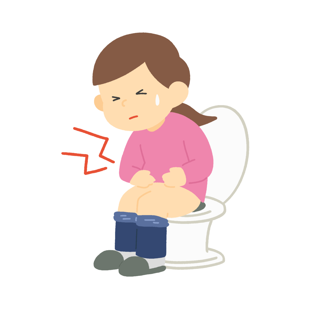 トイレでお腹を押さえる女性のフリーイラスト素材