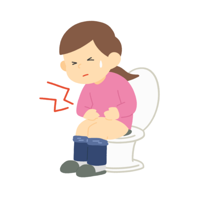 トイレでお腹を押さえる女性のフリーイラスト素材