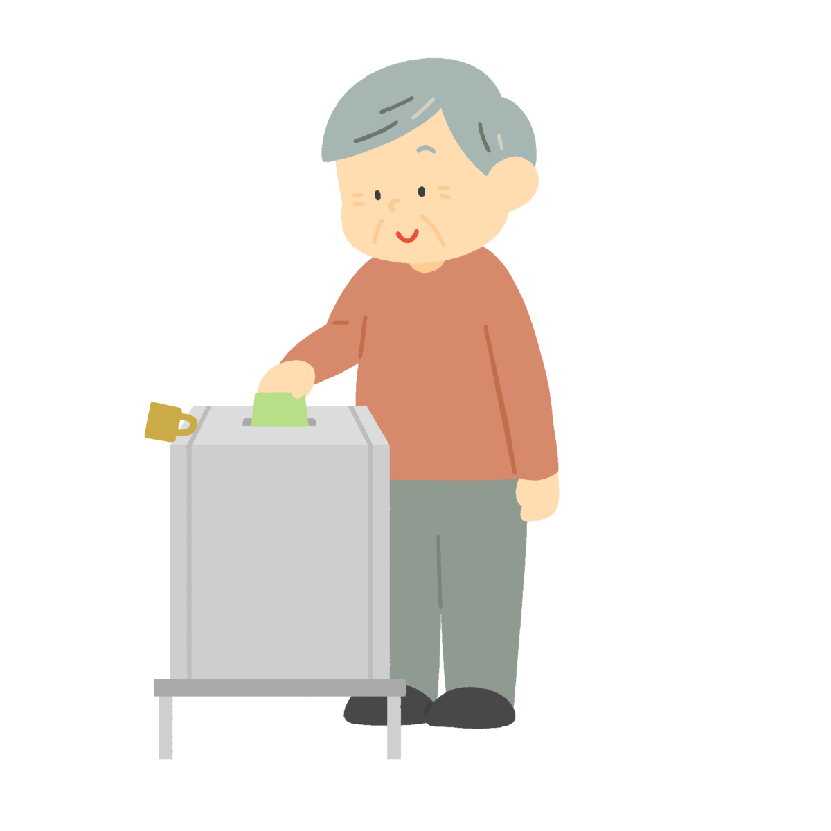 投票箱に入れているおじいさんのフリーイラスト素材